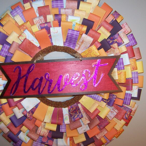 16" Harvest Paper Wreath Handmade - Picture 3 of 3